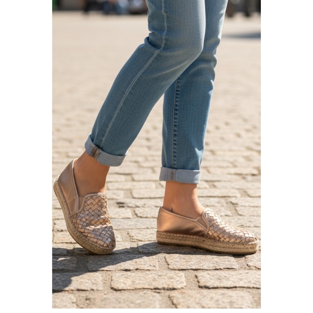 Sam Edelman Catherine Blush Gold Woven Espadrille Flats Women's Size 8M
